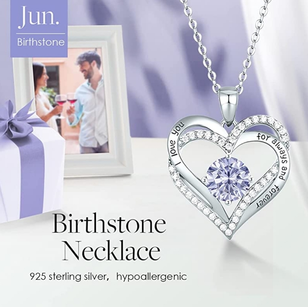 Birthstone Heart Necklace - I love you for always and forever